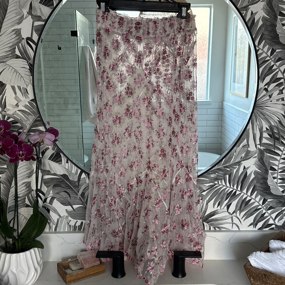 Sheer mesh floral skirt